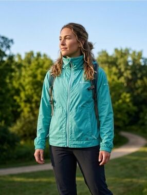 Columbia Hooded Rain Jacket Windbreaker Womens Size XL Teal